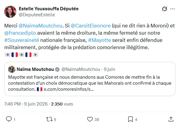 Réponse de Estelle Youssouffa sur X - Le Mahorais