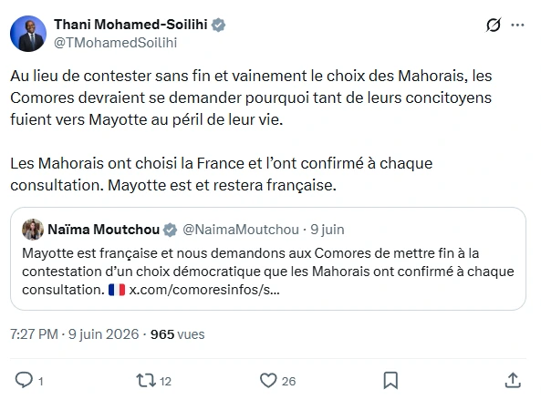 Réponse de Thani Mohamed Soilihi sur X - Le Mahorais