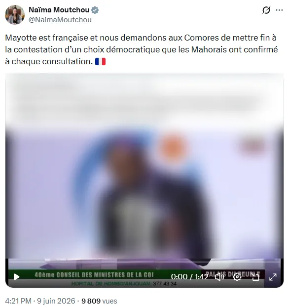 Réponse de la ministre Naïma Moutchou sur X - Le Mahorais